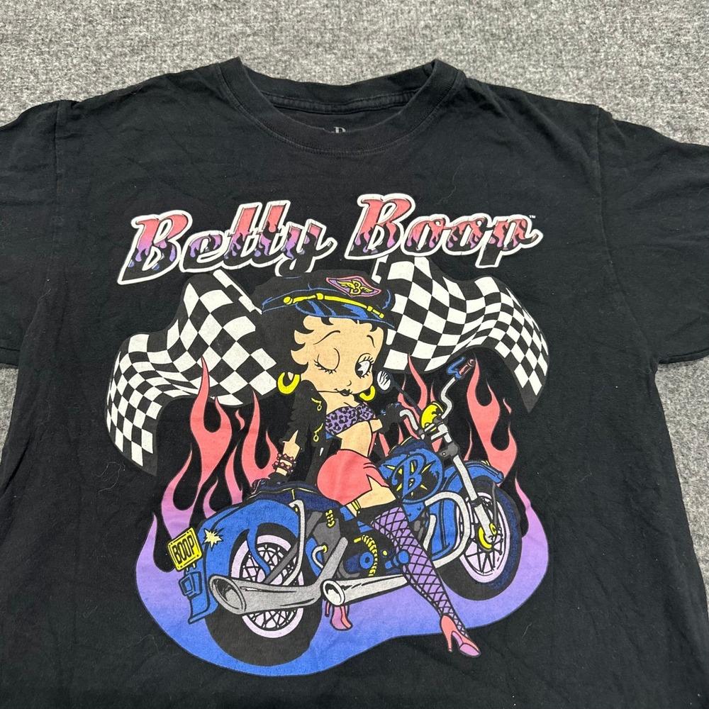 Betty Boop T-Shirt Womens Size M Black Biker Motorcycle Graphic Cotton Good